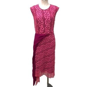 Sies Marjan Anita Asymmetrical Dress Womens 6 Pink Lace Midi Party Luxury Fairy